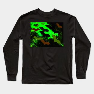 Bats In Flight Green Long Sleeve T-Shirt